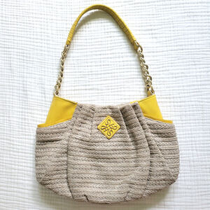 Simply Vera Vera Wang Handbag Purse Woven Raffia Straw Yellow Accents Boho